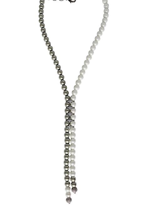 Shop Tad Accessories Gray Grey Shell Pearl Designer Necklace at Aza Fashions Shop_Tad Accessories_Gray Grey Shell Pearl Designer Necklace _at_Aza_Fashions