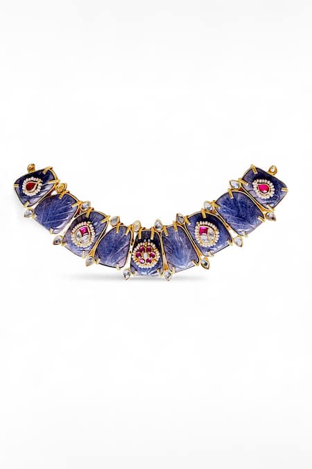 Tad Accessories Blue Gold Finish Kundan Necklace 