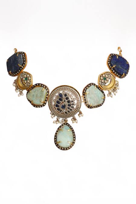 Shop Tad Accessories Multi Color Gold Finish Kundan Necklace at Aza Fashions Shop_Tad Accessories_Multi Color Gold Finish Kundan Necklace _at_Aza_Fashions