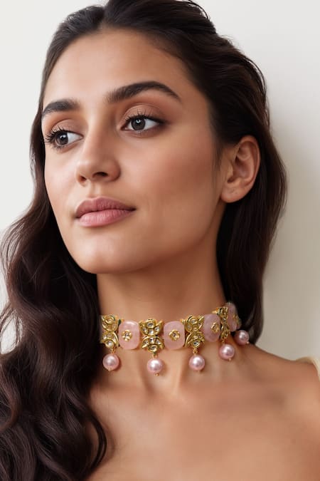 Tad Accessories Gold Finish Kundan Necklace