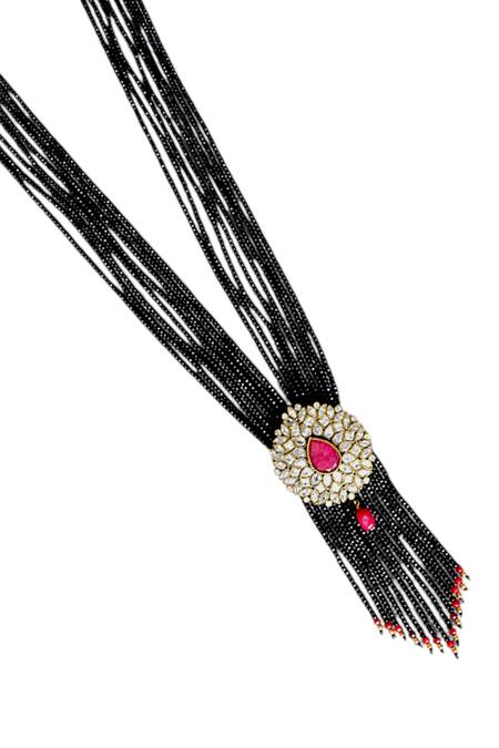 Shop Tad Accessories Black Two Tone Crystal Bead Necklace at Aza Fashions Shop_Tad Accessories_Black Two Tone Crystal Bead Necklace _at_Aza_Fashions