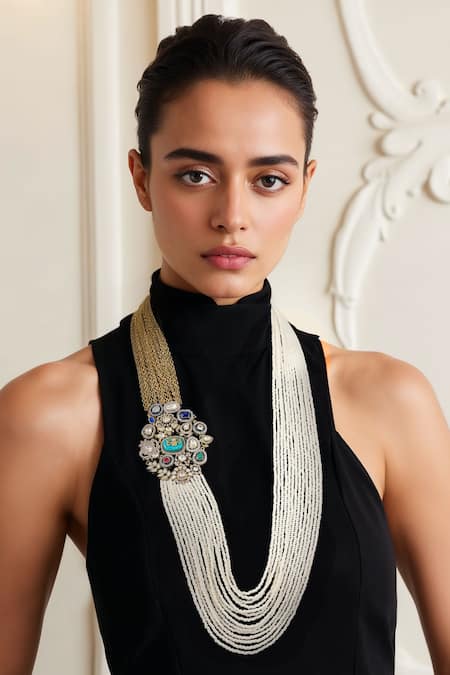 Tad Accessories Multi Color Gold Finish Kundan Necklace 