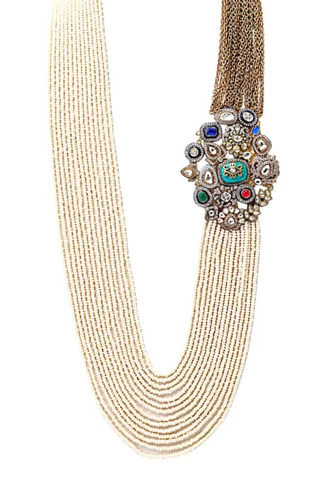 Shop_Tad Accessories_Multi Color Gold Finish Kundan Necklace _at_Aza_Fashions