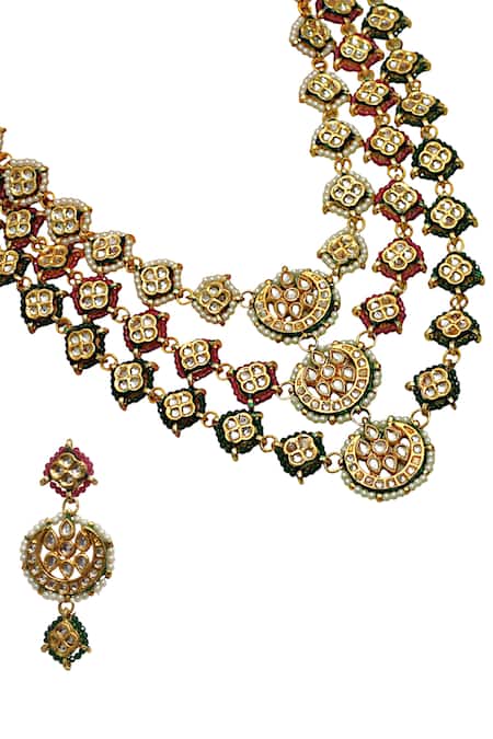 Tad Accessories Green Stones Gold Finish Kundan Polki Necklace Set Online at Aza Fashions Tad Accessories_Green Stones Gold Finish Kundan Polki Necklace Set _Online_at_Aza_Fashions