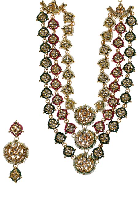 Shop Tad Accessories Green Stones Gold Finish Kundan Polki Necklace Set at Aza Fashions Shop_Tad Accessories_Green Stones Gold Finish Kundan Polki Necklace Set _at_Aza_Fashions