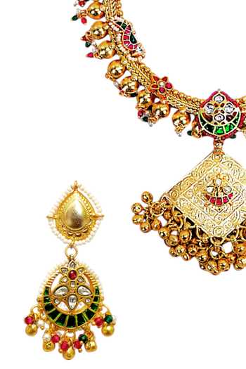 Tad Accessories_Gold Plated Crystals Finish Imitation Kundan Necklace Set _Online_at_Aza_Fashions