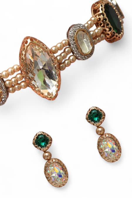 Tad Accessories Gold Finish Crystal Necklace & Earrings Set 