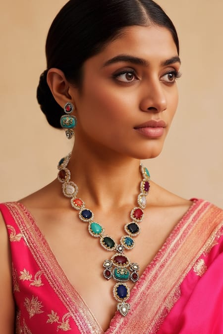 Tad Accessories Multi Color Kundan Polki Necklace Set 