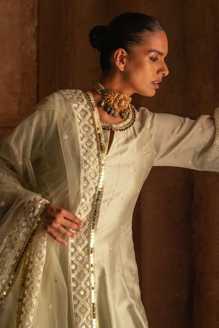 Preevin Mint Chanderi Silk, Tulle Sequins, Embroidery Round Forest Anarkali With Pant Online at Aza Fashions Preevin_Mint Chanderi Silk, Tulle Sequins, Embroidery Round Forest Anarkali With Pant _Online_at_Aza_Fashions