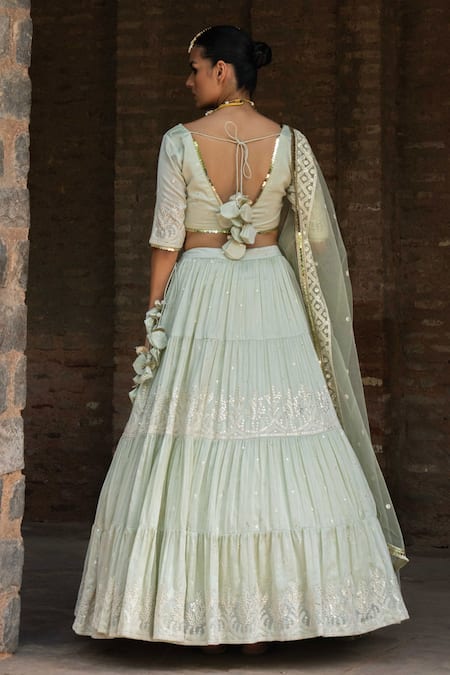 Preevin Mint Forest Lehenga With Embroidered Dupatta 