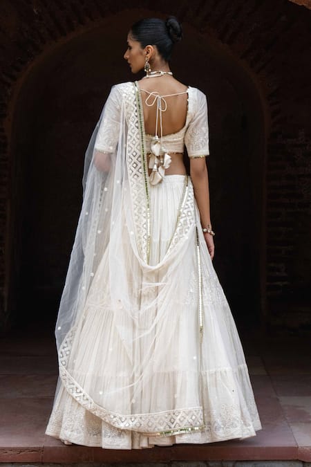 Preevin Gold & Off White Forest Lehenga Set With Embroidered Dupatta 