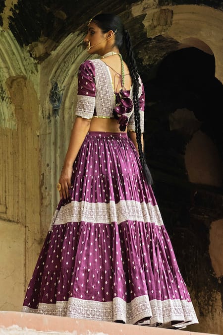 Preevin Wine Big Border Lehenga Set With Embroidered Dupatta 