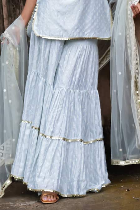 Preevin Blue Chanderi Silk, Tulle Sequins, Ice Dots Straight Sharara Set With Dupatta Online at Aza Fashions Preevin_Blue Chanderi Silk, Tulle Sequins, Ice Dots Straight Sharara Set With Dupatta _Online_at_Aza_Fashions