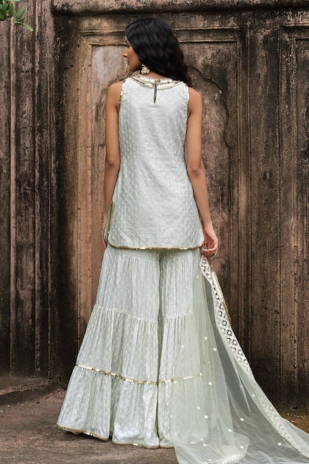 Preevin Mint Dots Straight Sharara Set With Embroidered Dupatta 