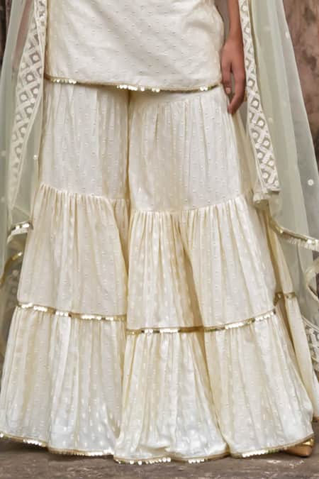 Preevin Yellow Chanderi Silk, Lemon Dots Straight Sharara Set With Embroidered Dupatta Online at Aza Fashions Preevin_Yellow Chanderi Silk, Lemon Dots Straight Sharara Set With Embroidered Dupatta _Online_at_Aza_Fashions