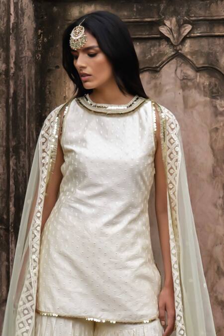 Buy Preevin Yellow Chanderi Silk, Lemon Dots Straight Sharara Set With Embroidered Dupatta Online at Aza Fashions Buy_Preevin_Yellow Chanderi Silk, Lemon Dots Straight Sharara Set With Embroidered Dupatta _Online_at_Aza_Fashions