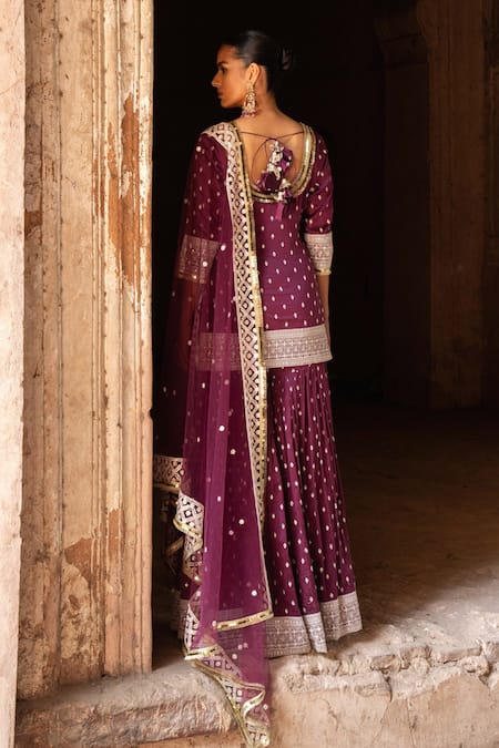 Preevin Wine Big Border Straight Sharara Set With Embroidered Dupatta 