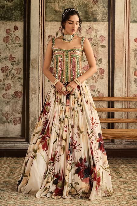 Diyarajvvir Ivory Floral Print Lehenga Set 