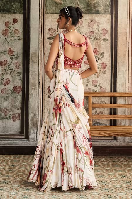 Diyarajvvir Floral Print Lehenga Saree With Blouse 