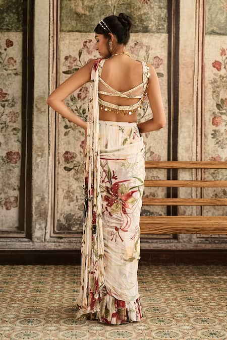 Diyarajvvir Floral Print Pre-Draped Saree Set 