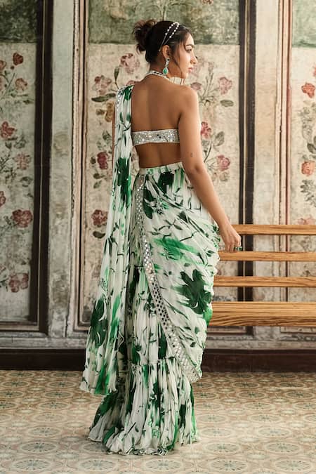 Diyarajvvir Floral Print Pre-Draped Skirt Saree With Blouse 