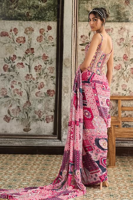 Diyarajvvir Fuschia Designer Pre-Draped Saree Set 