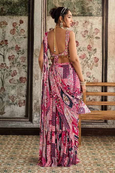 Diyarajvvir Fuschia Pre-Draped Saree Set 