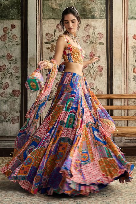Diyarajvvir_Multi Color Crepe, Georgette Sequins, Beads, Embroidery Printed Lehenga Set _Online_at_Aza_Fashions