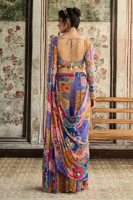 Diyarajvvir Multi Color Pre-Draped Sharara Saree With Blouse 