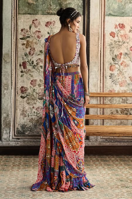Diyarajvvir Multi Color Pre-Draped Skirt Saree With Blouse 