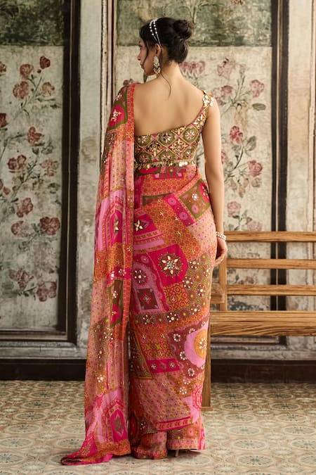 Diyarajvvir Multi Color Pre-Draped Saree With Blouse 
