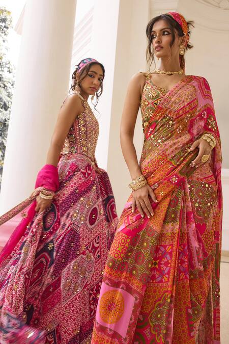 Shop_Diyarajvvir_Multi Color Crepe, Georgette Sequins, Embroidery, Pre-draped Saree With Blouse _Online_at_Aza_Fashions