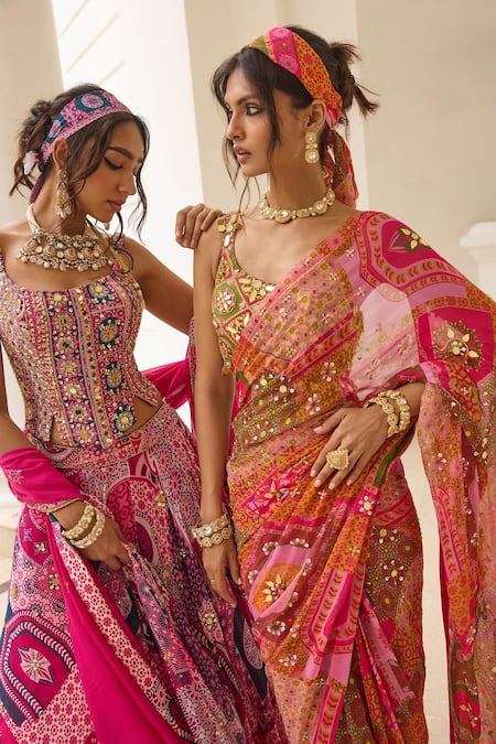 Diyarajvvir_Multi Color Crepe, Georgette Sequins, Embroidery, Pre-draped Saree With Blouse _at_Aza_Fashions