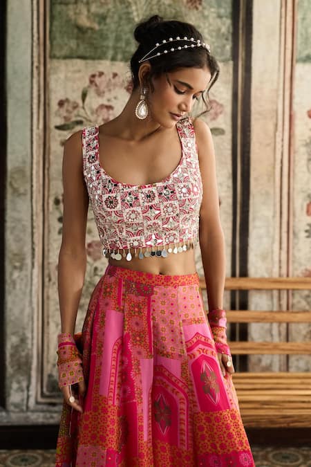 Diyarajvvir Multi Color Crepe, Georgette, Chiffon Beads, Tassels Round Blouse Sharara Set Online at Aza Fashions Diyarajvvir_Multi Color Crepe, Georgette, Chiffon Beads, Tassels Round Blouse Sharara Set _Online_at_Aza_Fashions