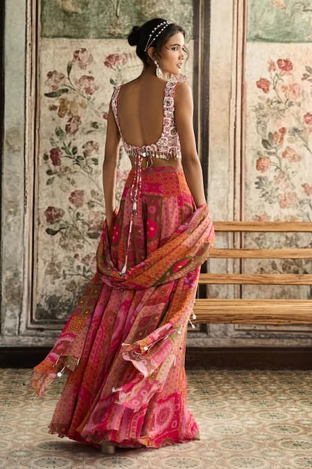 Shop Diyarajvvir Multi Color Crepe, Georgette, Chiffon Beads, Tassels Round Blouse Sharara Set at Aza Fashions Shop_Diyarajvvir_Multi Color Crepe, Georgette, Chiffon Beads, Tassels Round Blouse Sharara Set _at_Aza_Fashions