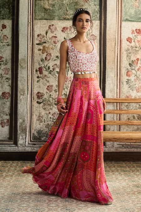 Buy Diyarajvvir Multi Color Crepe, Georgette, Chiffon Beads, Tassels Round Blouse Sharara Set Online at Aza Fashions Buy_Diyarajvvir_Multi Color Crepe, Georgette, Chiffon Beads, Tassels Round Blouse Sharara Set _Online_at_Aza_Fashions