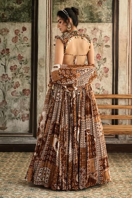 Diyarajvvir Caramel Brown Printed Lehenga Set 