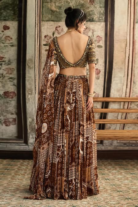 Diyarajvvir Caramel Brown Printed Lehenga Set 