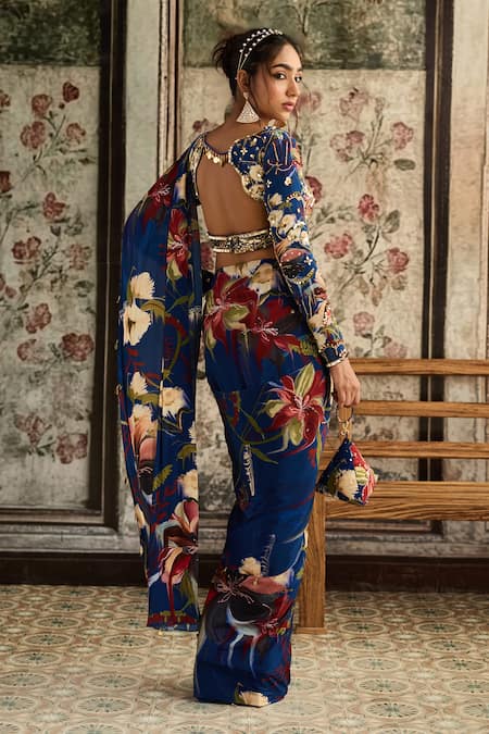 Diyarajvvir Floral Print Pre-Draped Skirt Saree With Blouse 