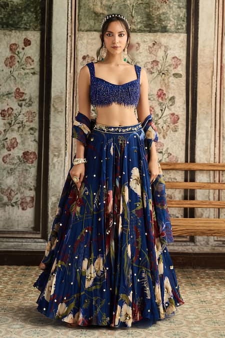 Diyarajvvir Floral Print Blue Lehenga Set 