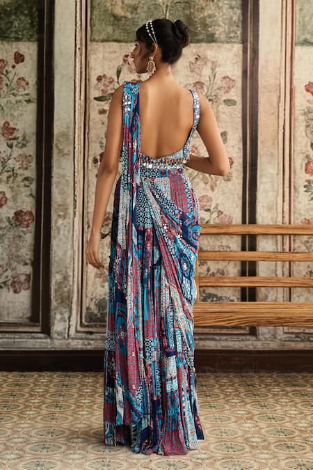 Diyarajvvir Teal Blue Pre-Draped Skirt Saree Set 