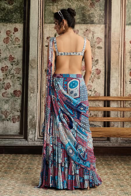 Diyarajvvir Teal Blue Pre-Draped Gharara Saree Set 