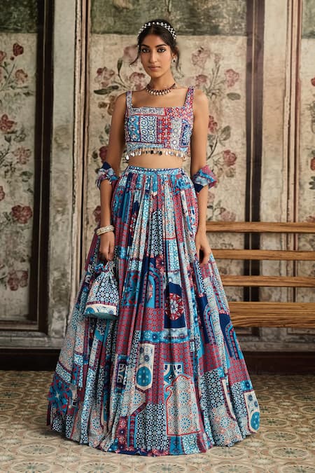 Diyarajvvir Teal Blue Printed Lehenga Set 