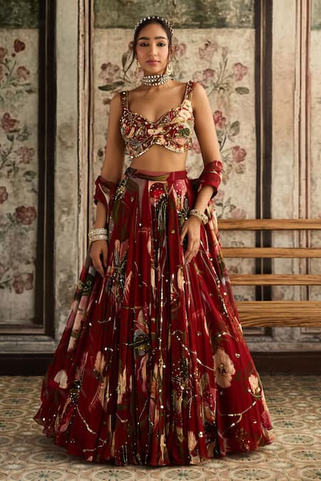 Diyarajvvir Red Floral Embroidered Lehenga Set 