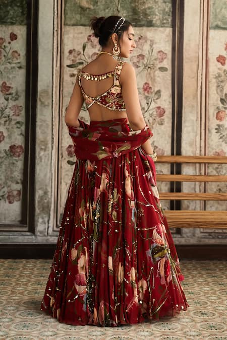 Diyarajvvir Red Floral Embroidered Lehenga Set 