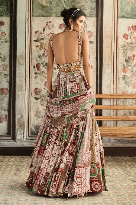 Diyarajvvir Designer Sage Green & Maroon Lehenga Set 