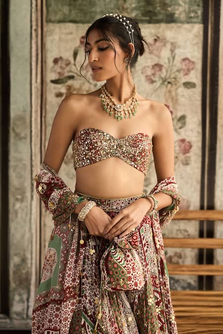 Diyarajvvir Maroon Georgette, Crepe Sequins, Embroidery Sage Green And Designer Lehenga Set Online at Aza Fashions Diyarajvvir_Maroon Georgette, Crepe Sequins, Embroidery Sage Green And Designer Lehenga Set _Online_at_Aza_Fashions