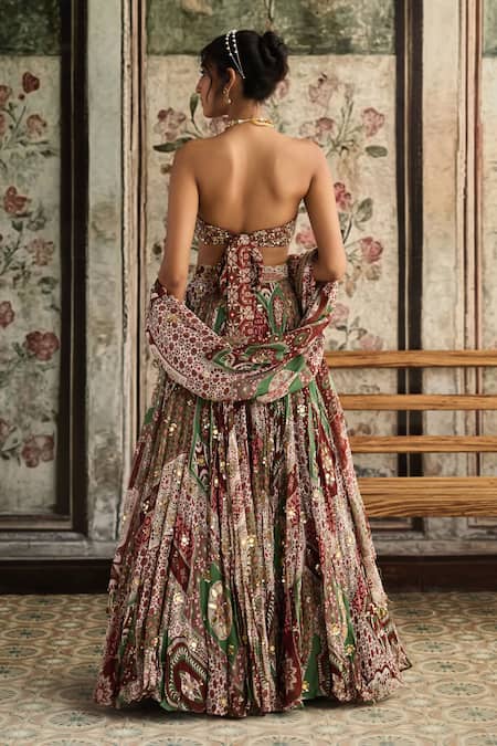 Diyarajvvir Sage Green & Maroon Designer Lehenga Set 