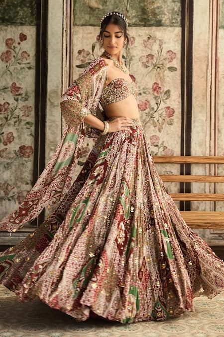 Shop Diyarajvvir Maroon Georgette, Crepe Sequins, Embroidery Sage Green And Designer Lehenga Set Online at Aza Fashions Shop_Diyarajvvir_Maroon Georgette, Crepe Sequins, Embroidery Sage Green And Designer Lehenga Set _Online_at_Aza_Fashions