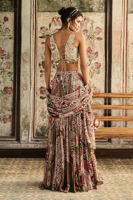 Diyarajvvir Sage Green & Maroon Designer Lehenga Set 